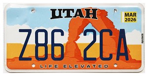 2026 Utah License Plate #Z862CA