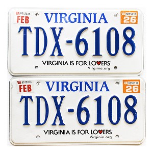 2026 Virginia License Plates Pair #TDX6108