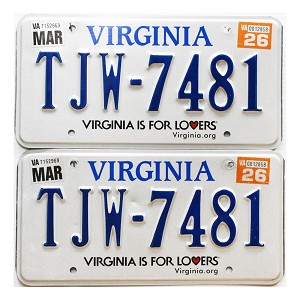 2026 Virginia License Plates Pair #TJW7481