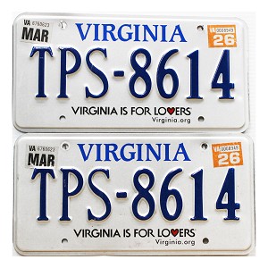 2026 Virginia License Plates Pair #TPS8614