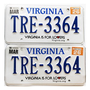 2026 Virginia License Plates Pair #TRE3364