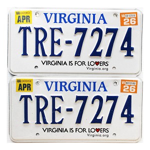 2026 Virginia License Plates Pair #TRE7274