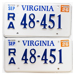 2026 Virginia Rental Truck License Plates Pair #RA48451